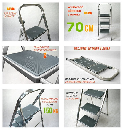 Drabina aluminiowa 3 stopniowa 3223