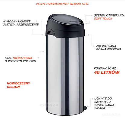 Kosz na śmieci Soft-Touch Inox 40L