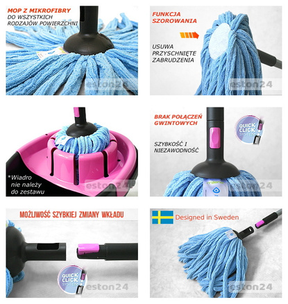 Mop okrągły z mikrofibry + wkład z wiskozy