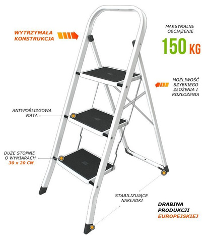 Drabinka 3 stopniowa z matą antypoślizgową 2023